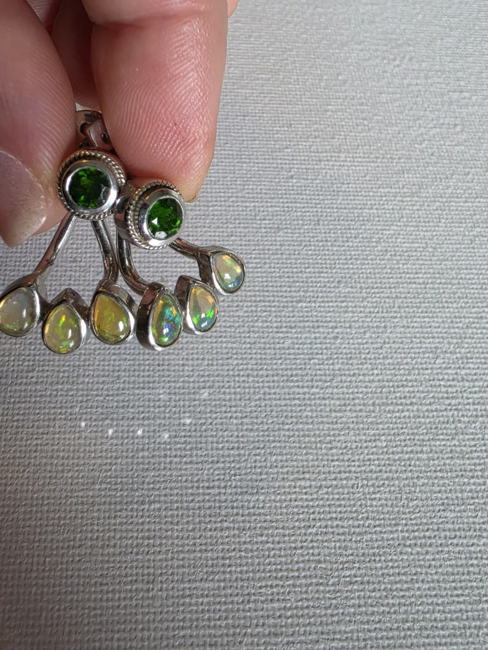 Sterling Silver Chrome Diopsideand Opal Teardrop Dangle Earrings